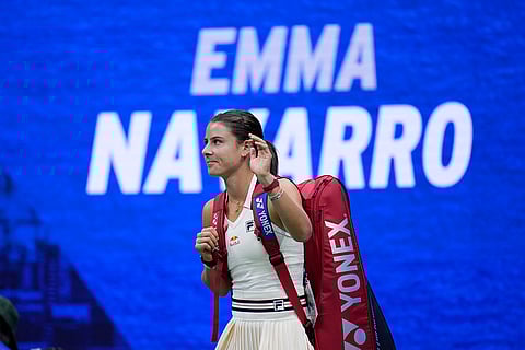 US Open Tennis Semifinal 2024: Emma Navarro, of the United States, waves as the walks onto the court